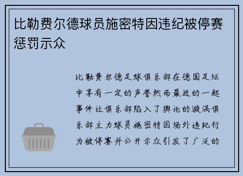 比勒费尔德球员施密特因违纪被停赛惩罚示众