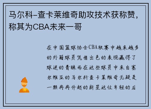 马尔科-查卡莱维奇助攻技术获称赞，称其为CBA未来一哥