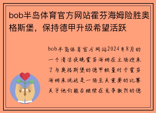 bob半岛体育官方网站霍芬海姆险胜奥格斯堡，保持德甲升级希望活跃