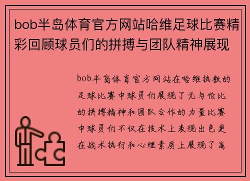 bob半岛体育官方网站哈维足球比赛精彩回顾球员们的拼搏与团队精神展现无遗