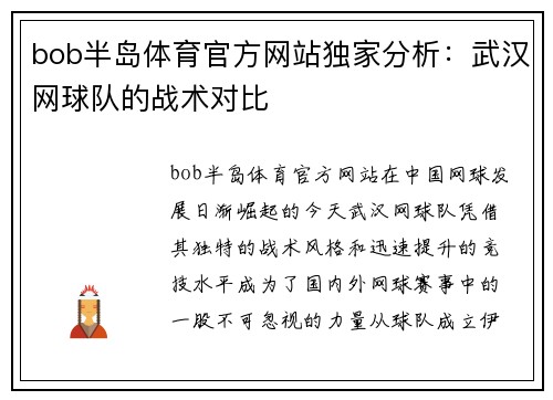bob半岛体育官方网站独家分析：武汉网球队的战术对比